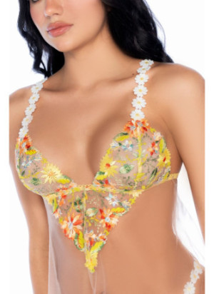 Nuisette transparente brodée jaune et string - MAL7608SUBS